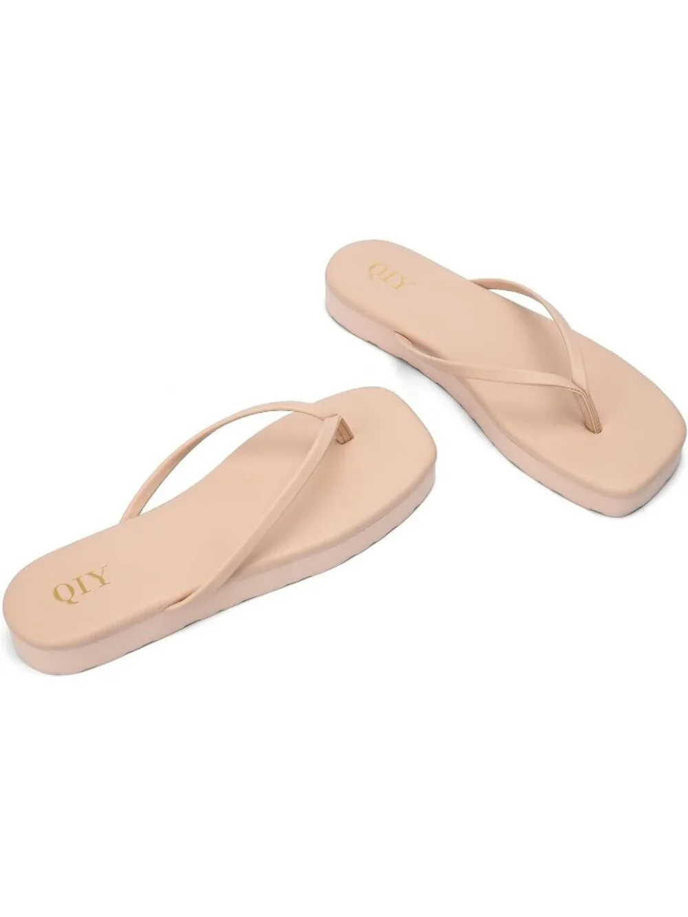 Women's Apricot Faux Leather Comfortable Square Toe Memory Foam Insole Sandals